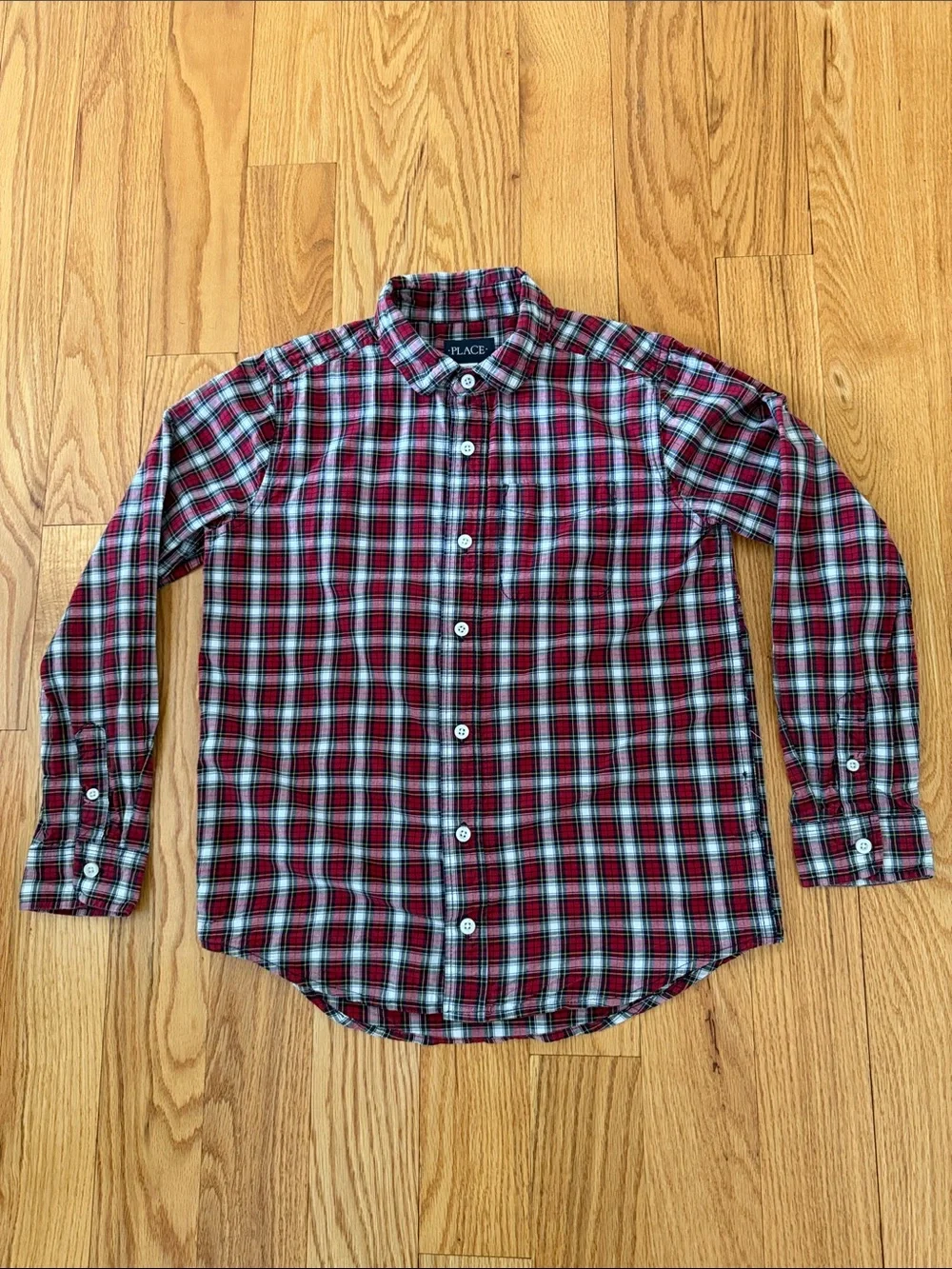 The Children's Place Boys Red and White Plaid Button-Down Shirt Size L (10/12)